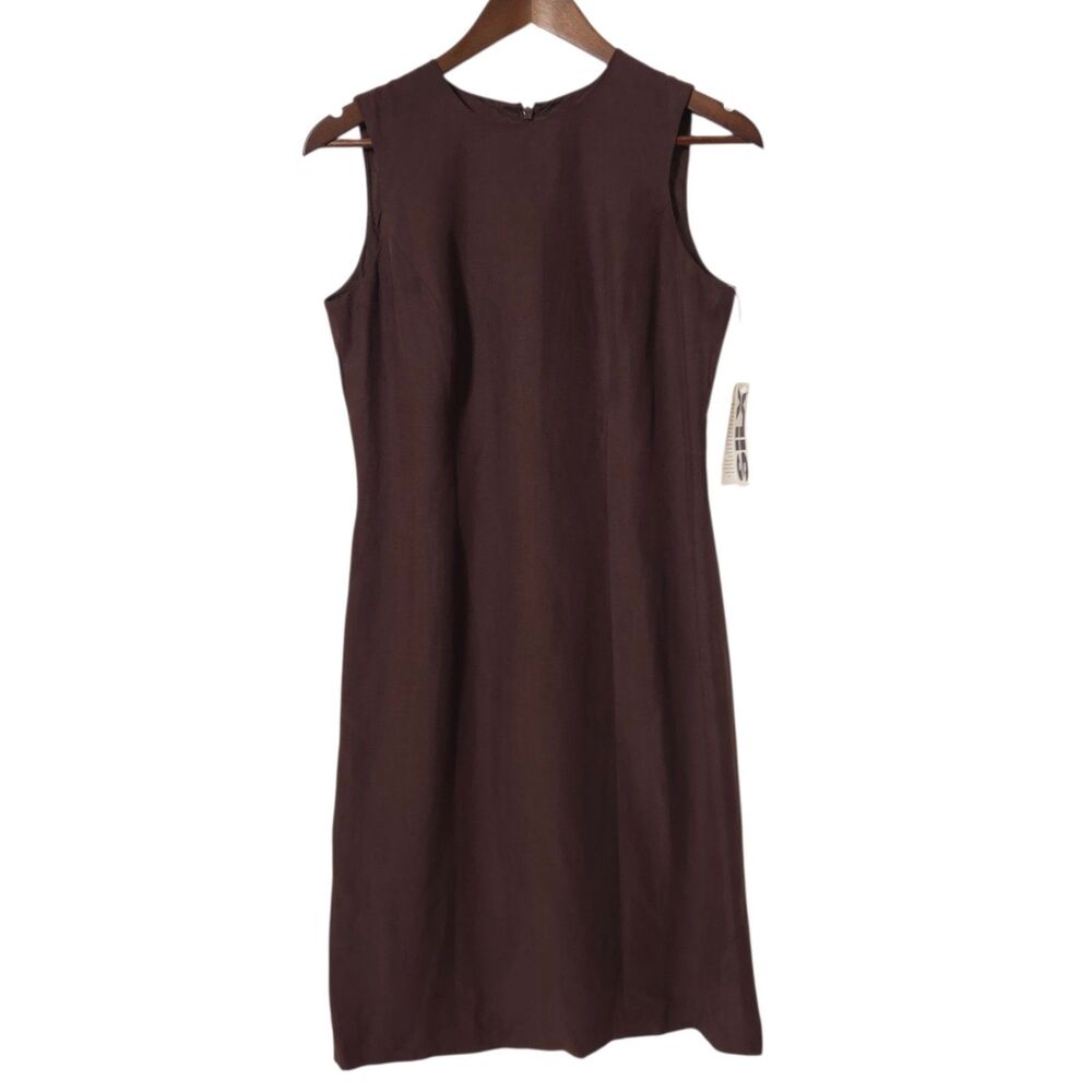 SILX Silk Linen Dress Womens Size 4 Brown Sleeveless A-Line Lined Knee Length